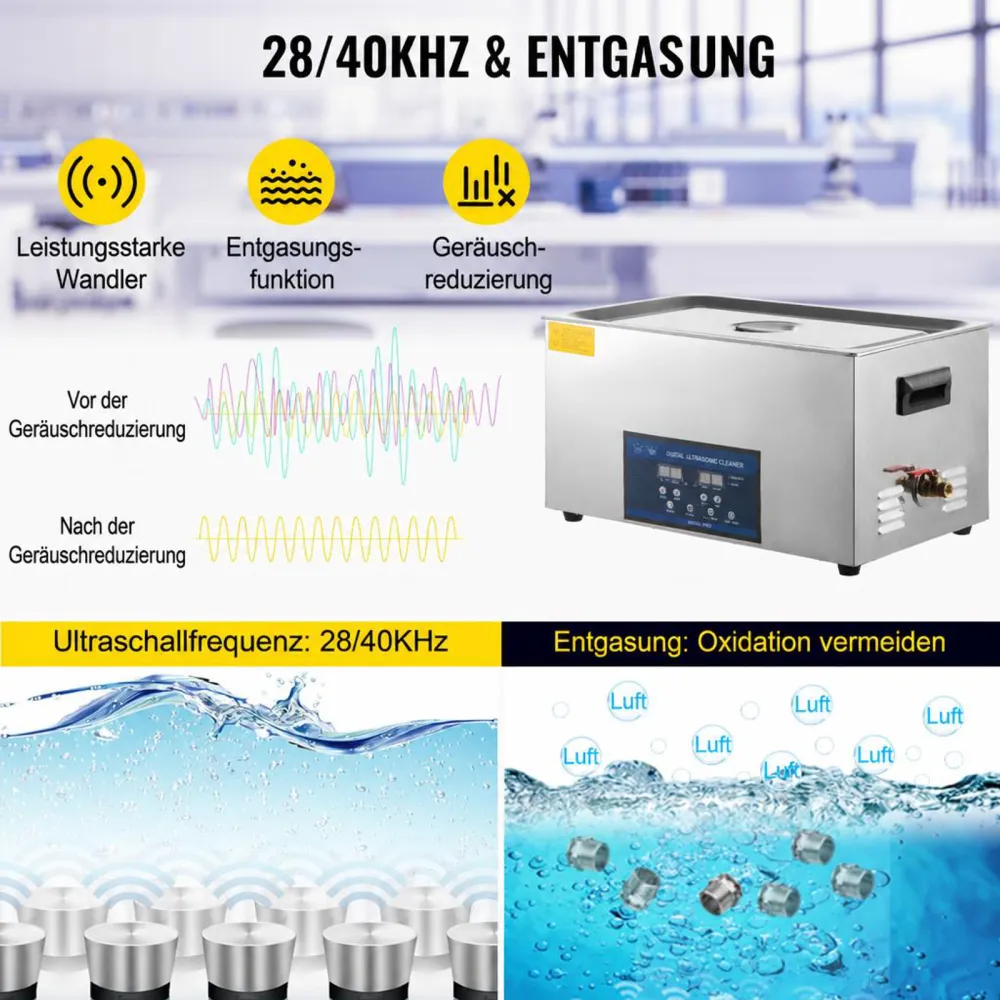 VEVOR 22 L Doppelfrequenz-Ultraschallreiniger mit Heizung für Schmuckteile Schmuck, Ring, Brille, Platine Gebiss Register Platine, 28/40 KHz Ultraschall Reinigungsgerät