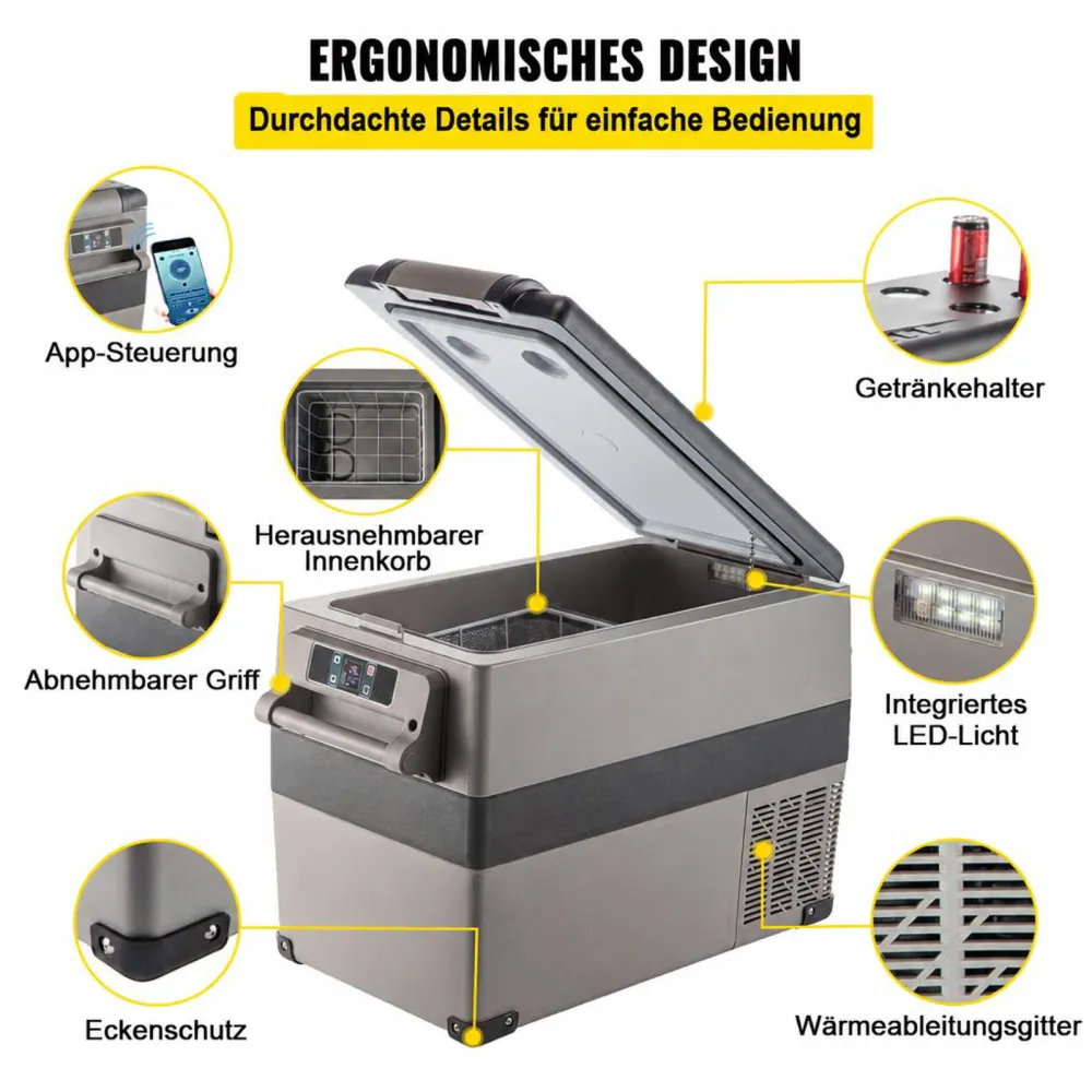 VEVOR Tragbare Kühlbox 45 L Auto Kühlschrank Kompressor-Kühlbox Mini-Kühlschrank Elektrische Gefrierbox Gefrierschrank für Auto Camping Lkw Boot