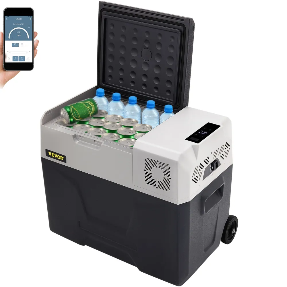 VEVOR Kompressor-Kühlbox 40 L mit App-Steuerung und Rädern für Unterwegs, -20 bis 20 °C, 12/24 V DC und 120/240 V AC, Tragbarer Auto-Kühlschrank mit USB-Anschluss für Camping, Wohnmobil, Boot und Lkw