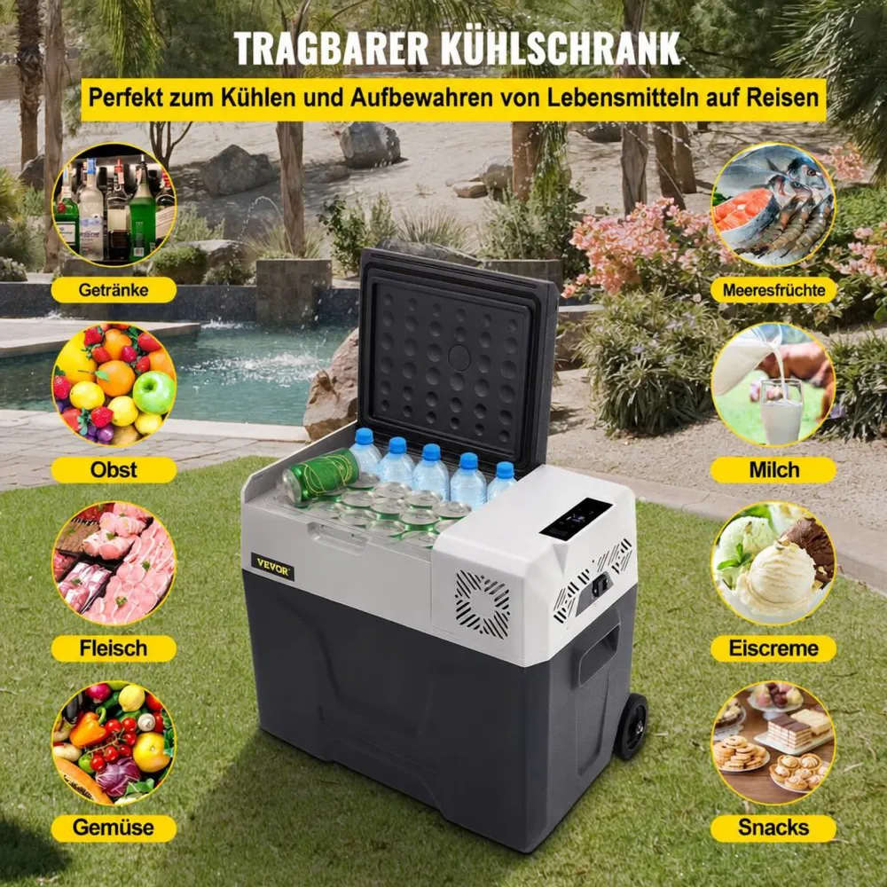 VEVOR 50L Autokühlschrank Kompressorkühlbox Edelstahl Urlaub Isolierbox Mini Kühlschrank Kühlbox Auto und Steckdose