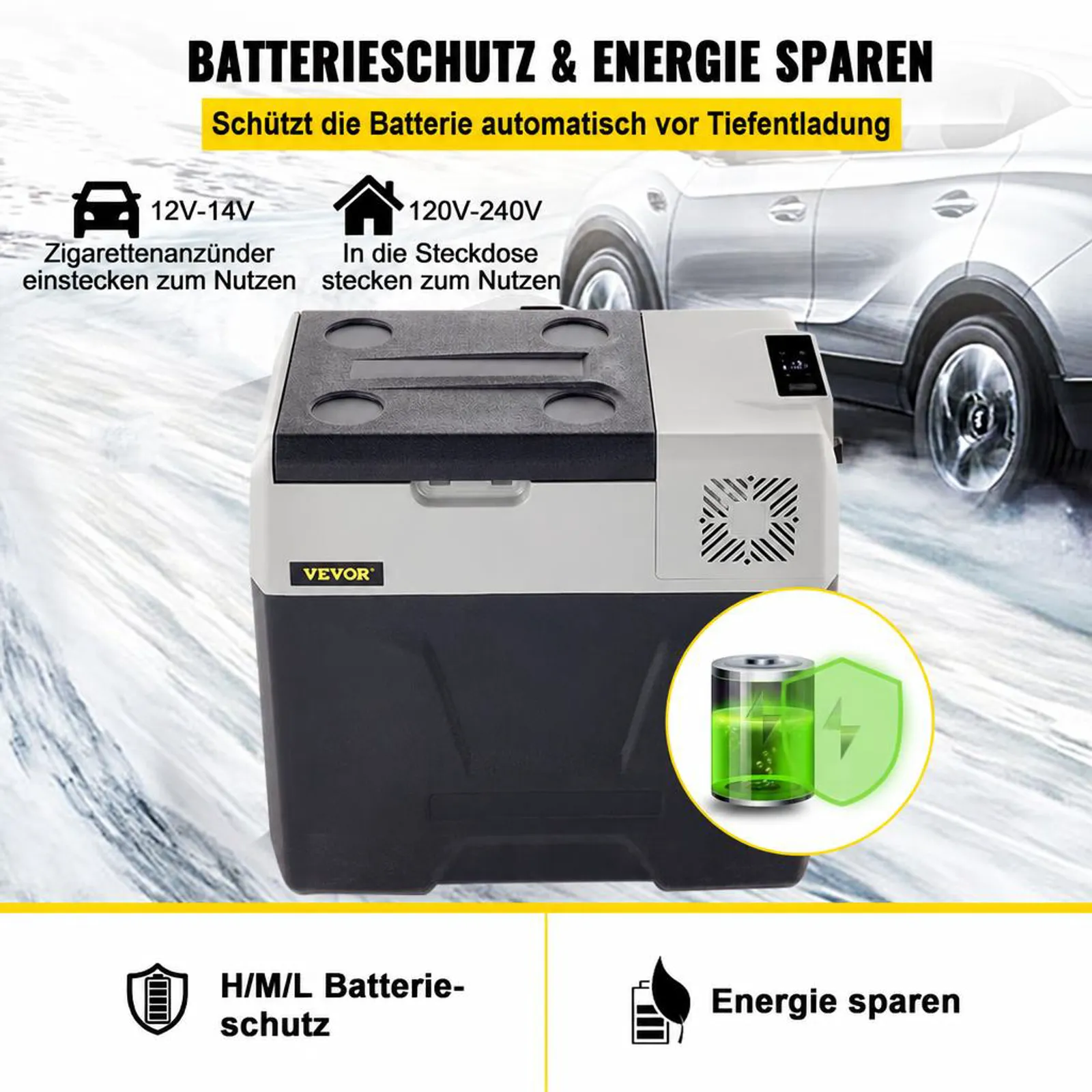 VEVOR 50L Autokühlschrank Kompressorkühlbox Edelstahl Urlaub Isolierbox Mini Kühlschrank Kühlbox Auto und Steckdose