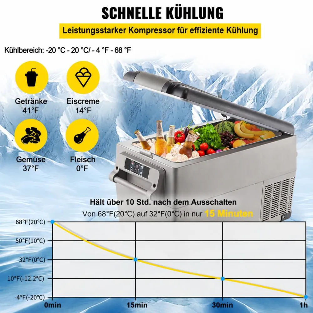 VEVOR 35 L Kompressor Kühlbox Edelstahl, Autokühlschrank 12/24 V DC & 220 V AC, Mini Kühlschrank Tragbar −20 °C bis 20 °C, Isolierbox Ideal für Auto Lkw Wohnmobil, Camping Urlaub
