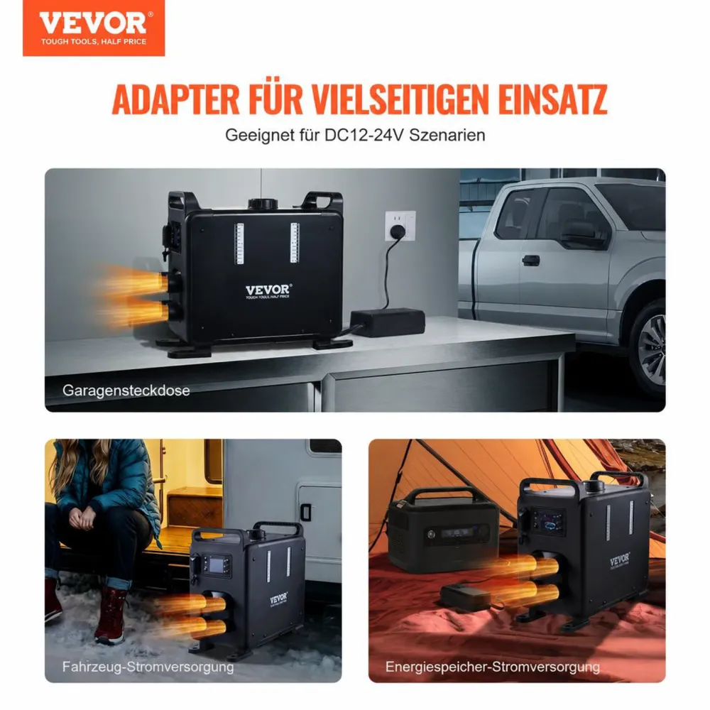 VEVOR 8 kW Dieselheizung 12 V / 24 V All in One Diesel-Luftheizung mit Bluetooth App-Steuerung & Fernbedienung & Anzeigebildschirm & CO-Alarm, schnell aufheizende vertikale tragbare Dieselheizung
