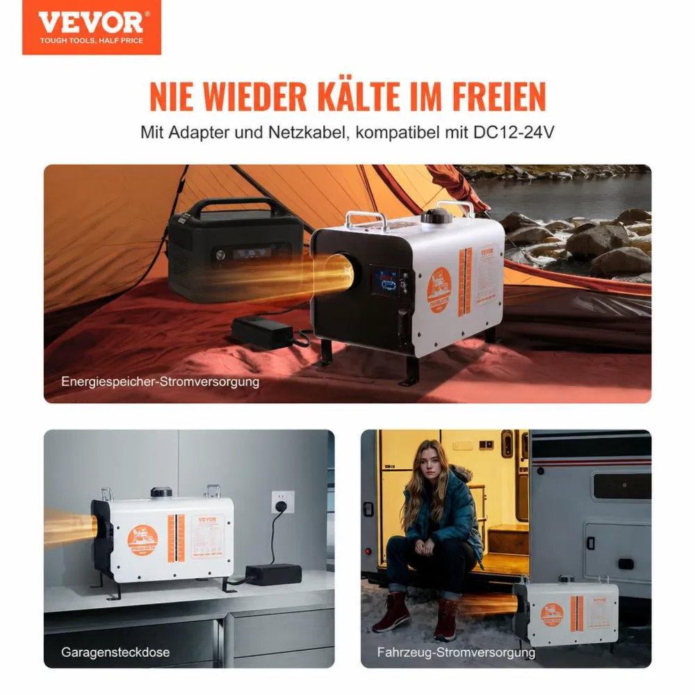 VEVOR 8 kW Dieselheizung 12 V / 24 V All in One Diesel-Luftheizung mit Bluetooth-App-Steuerung & Fernbedienung & Anzeigebildschirm & CO-Alarm, schnell aufheizende tragbare Dieselheizung für Fahrzeuge