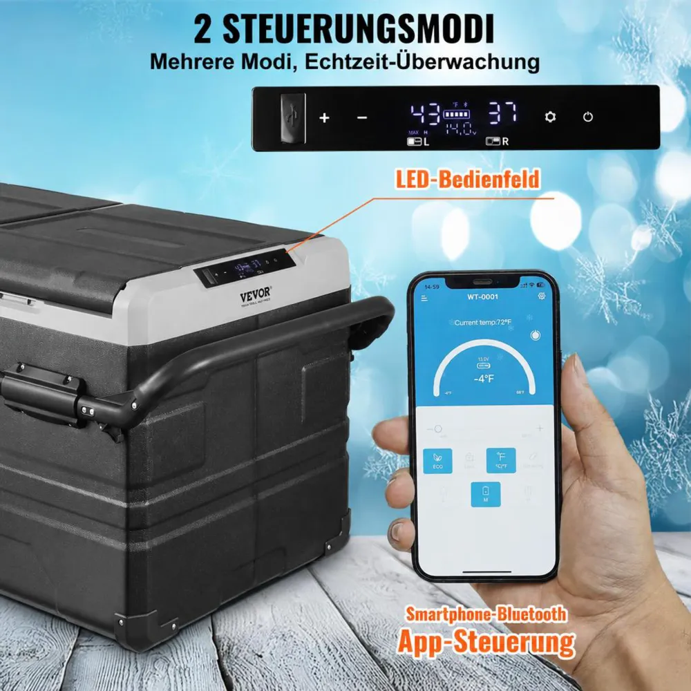 VEVOR 12 V Autokühlschrank, tragbarer 115 L Gefrierschrank mit 2 Zonen und Rädern & Griff, -20 °C bis 20 °C, 12/24 V DC / 100–240 V AC-Kompressorkühler für den Außenbereich, Camping, Reisen