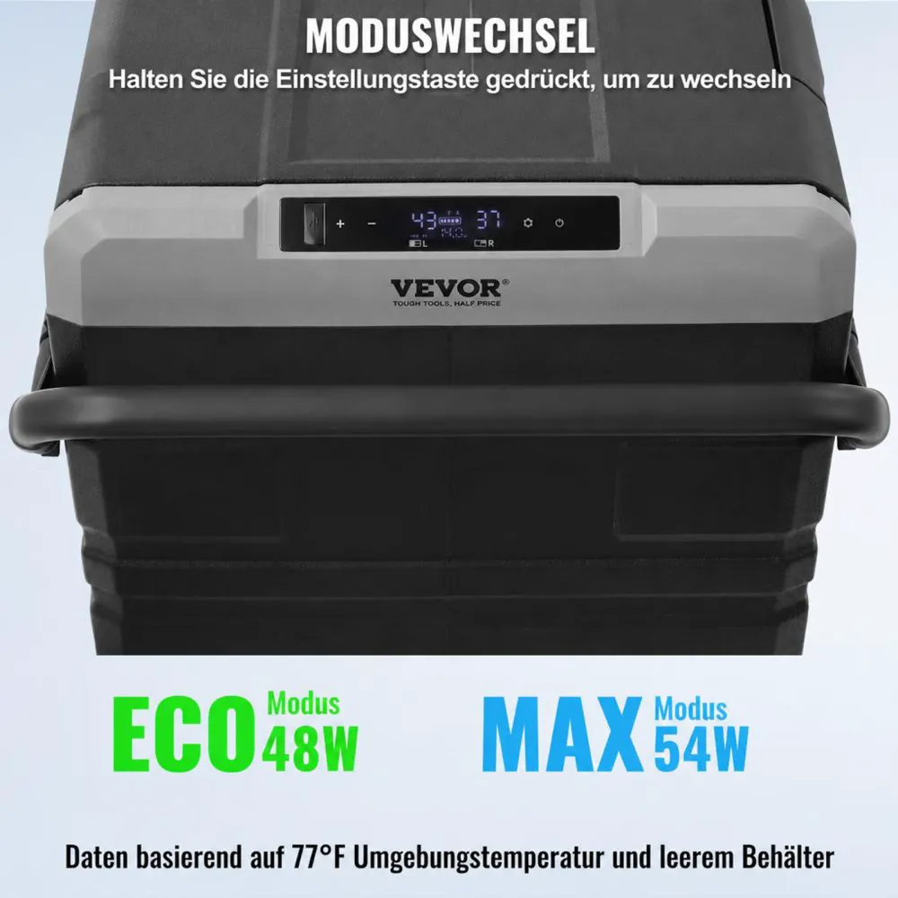 VEVOR 12 V Autokühlschrank, tragbarer 115 L Gefrierschrank mit 2 Zonen und Rädern & Griff, -20 °C bis 20 °C, 12/24 V DC / 100–240 V AC-Kompressorkühler für den Außenbereich, Camping, Reisen
