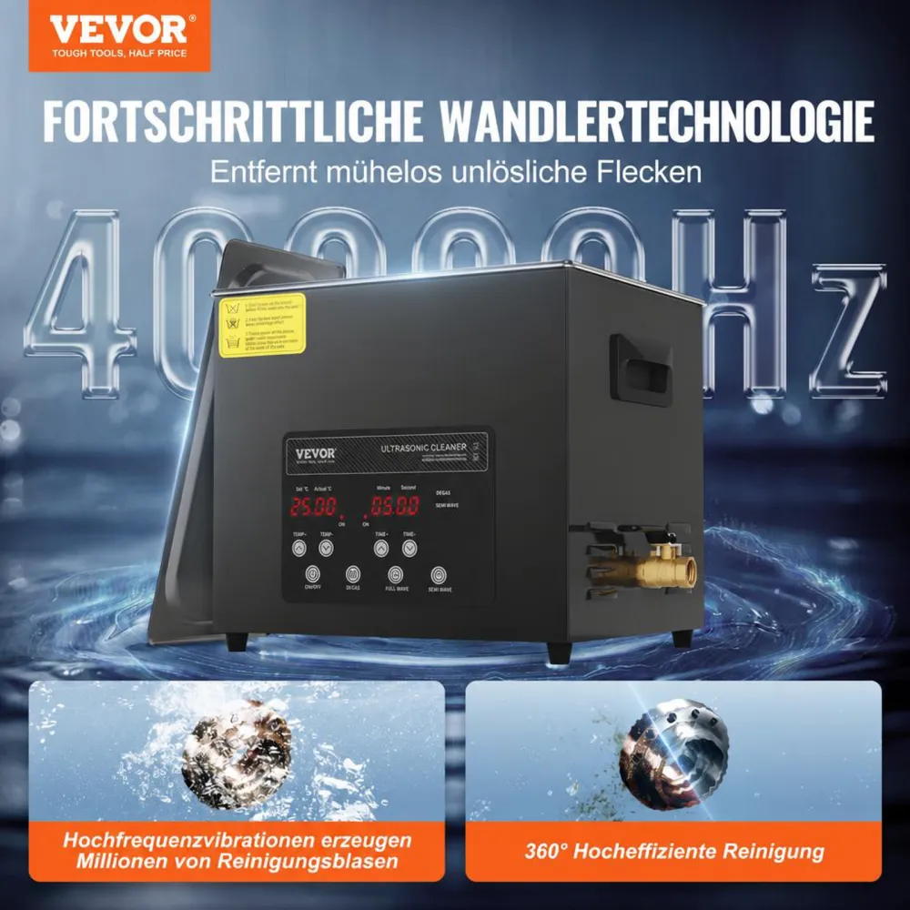 VEVOR 10 L Ultraschallreiniger 240 W digitales Ultraschallreinigungsgerät mit Schonmodus & verbesserter Entgasung, 40 kHz industrieller Schmuckreiniger mit Heizung & Timer, für Brillen Uhren Schwarz