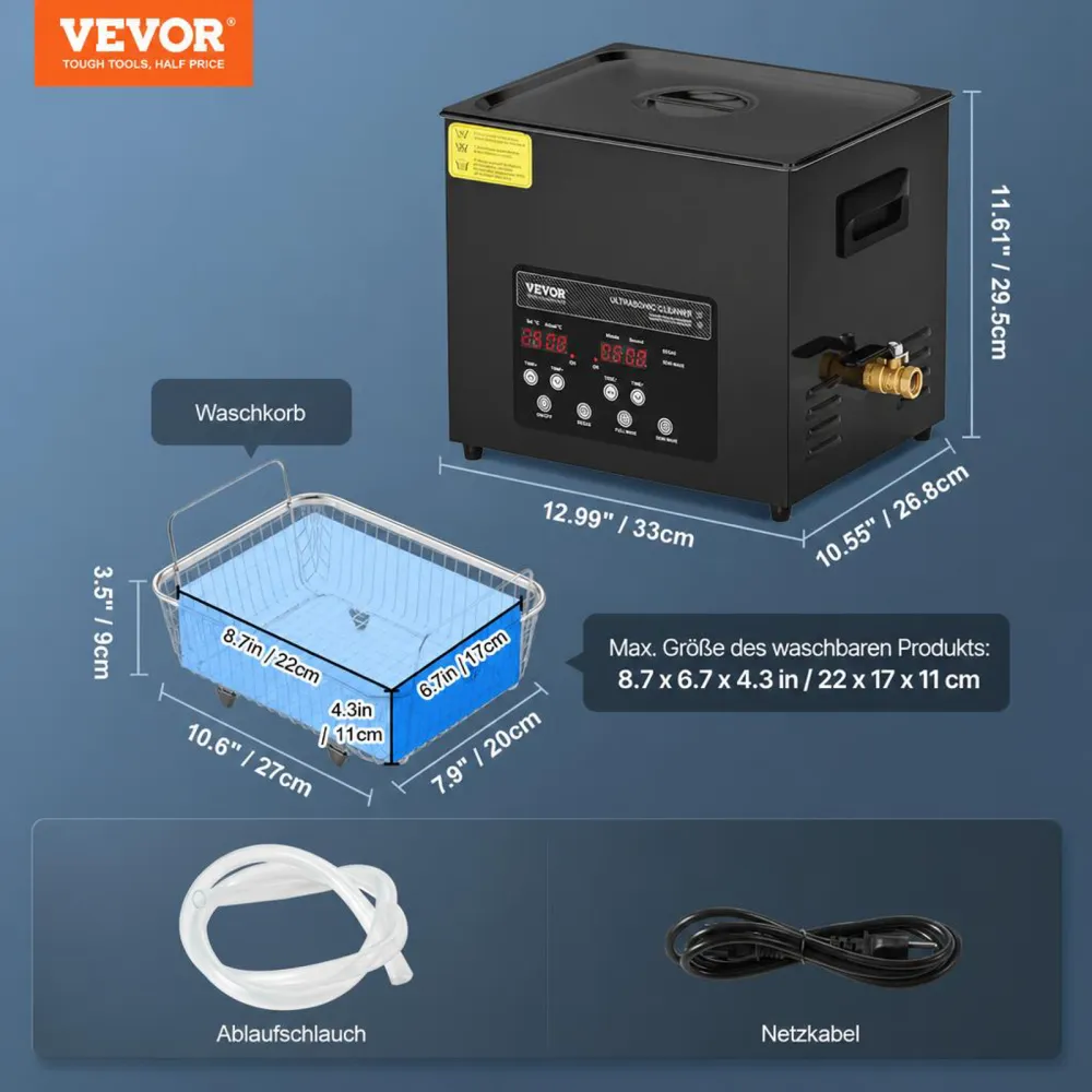 VEVOR 10 L Ultraschallreiniger 240 W digitales Ultraschallreinigungsgerät mit Schonmodus & verbesserter Entgasung, 40 kHz industrieller Schmuckreiniger mit Heizung & Timer, für Brillen Uhren Schwarz