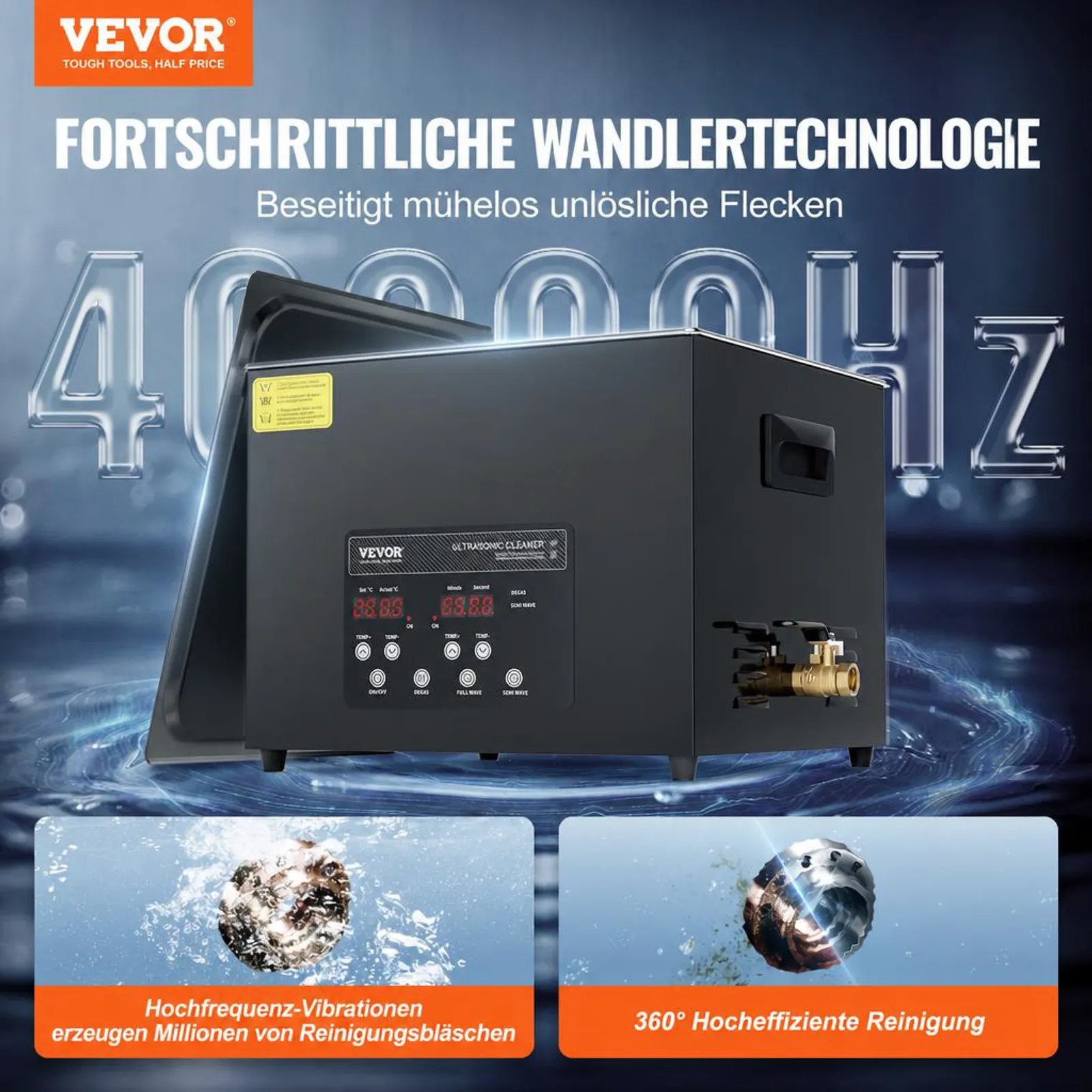 VEVOR 1 5L Ultraschallreiniger, 360 W digitales Ultraschallreinigungsgerät mit Schonmodus, 40 kHz industrieller Ultraschallreiniger mit Heizung und Timer für Halter, Schmuck, Werkzeuge