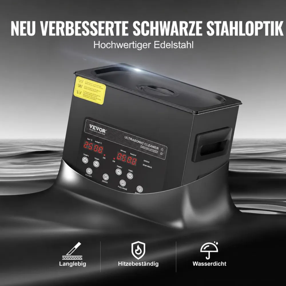 VEVOR 3 L Ultraschallreiniger 120 W digitales Ultraschallreinigungsgerät mit Schonmodus & verbesserter Entgasung, 40 kHz industrieller Schmuckreiniger mit Heizung & Timer, für Brillen Uhren Schwarz
