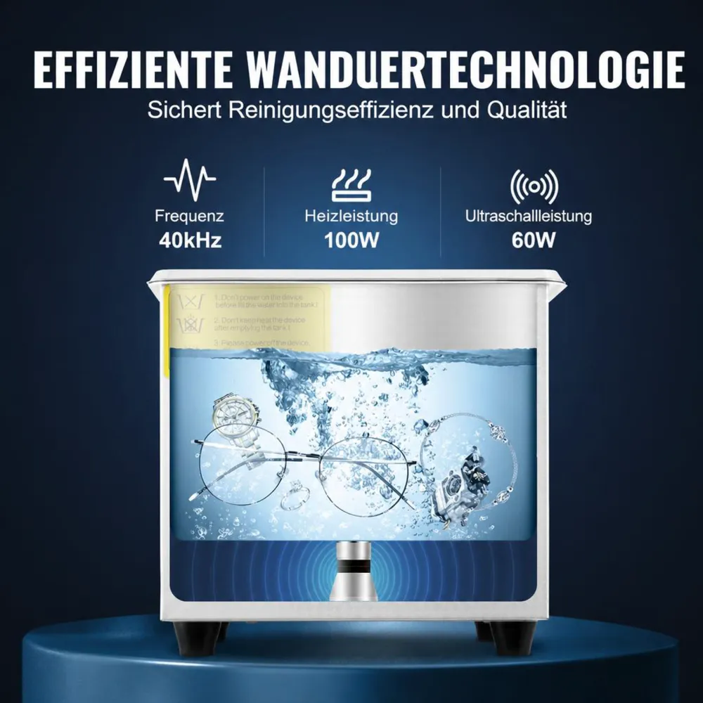 VEVOR Professioneller Ultraschallreiniger, 1,3 L Ultraschall-Schmuckreiniger mit digitalem Timer und Heizung, Edelstahl-Industrie-Schallreiniger 40 kHz für Brillen, Uhren, Ringe, Kleinteile