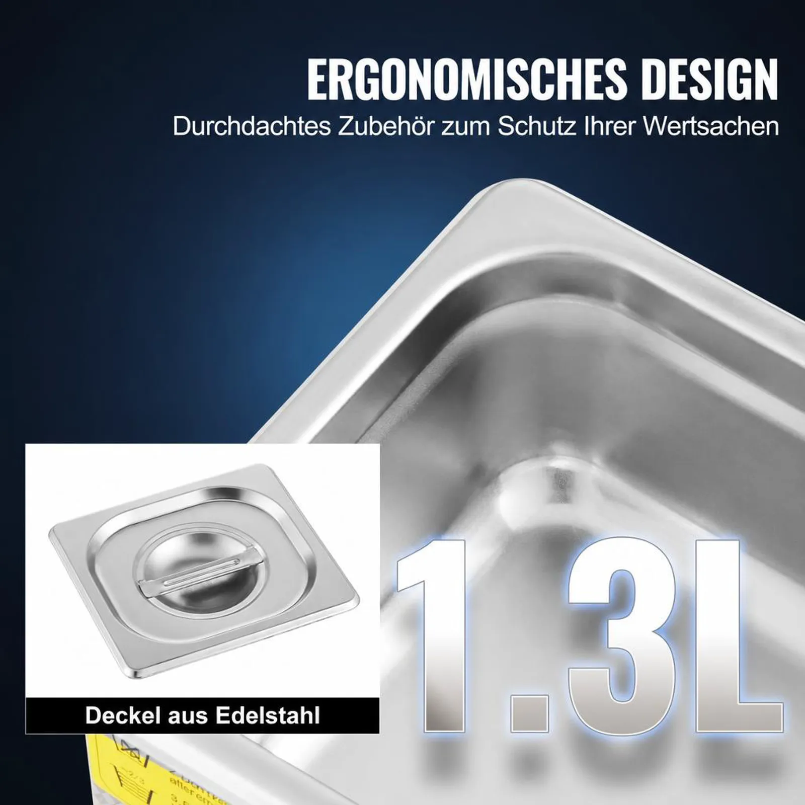 VEVOR Professioneller Ultraschallreiniger, 1,3 L Ultraschall-Schmuckreiniger mit digitalem Timer und Heizung, Edelstahl-Industrie-Schallreiniger 40 kHz für Brillen, Uhren, Ringe, Kleinteile