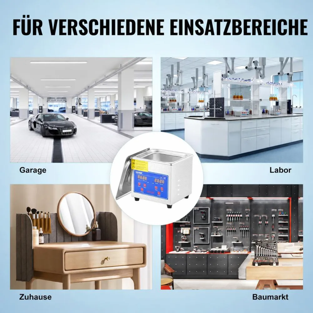 VEVOR Professioneller Ultraschallreiniger, 1,3 L Ultraschall-Schmuckreiniger mit digitalem Timer und Heizung, Edelstahl-Industrie-Schallreiniger 40 kHz für Brillen, Uhren, Ringe, Kleinteile