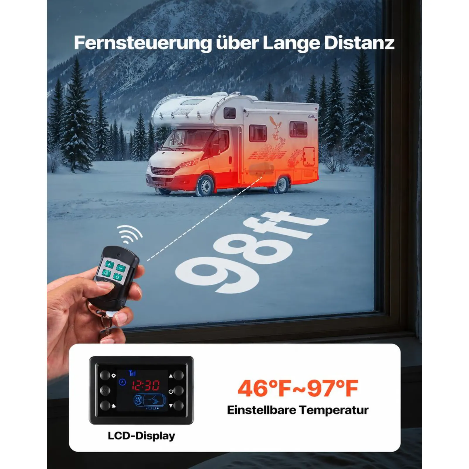 VEVOR Dieselheizung Lufterhitzer 12-24V 5-8KW tragbare Standheizung mit Fernbedienung & LCD-Bildschirm, geringe Geräuschentwicklung, 10 L Kraftstofftank für Lkw Wohnmobile