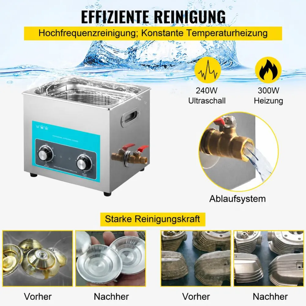 VEVOR Knob Control Ultrasonic Ultraschallreiniger 10L, Ultraschall Reinigungsgerät, Schmuckreiniger Ultraschall digitaler Ultraschallreiniger Ultraschallreinigungsgerät Brille Schmuck Reinigung