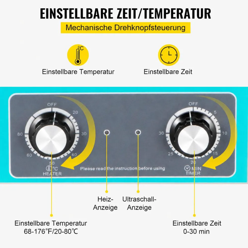 VEVOR Knob Control Ultrasonic Ultraschallreiniger 10L, Ultraschall Reinigungsgerät, Schmuckreiniger Ultraschall digitaler Ultraschallreiniger Ultraschallreinigungsgerät Brille Schmuck Reinigung