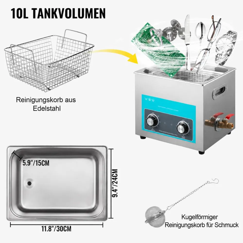 VEVOR Knob Control Ultrasonic Ultraschallreiniger 10L, Ultraschall Reinigungsgerät, Schmuckreiniger Ultraschall digitaler Ultraschallreiniger Ultraschallreinigungsgerät Brille Schmuck Reinigung