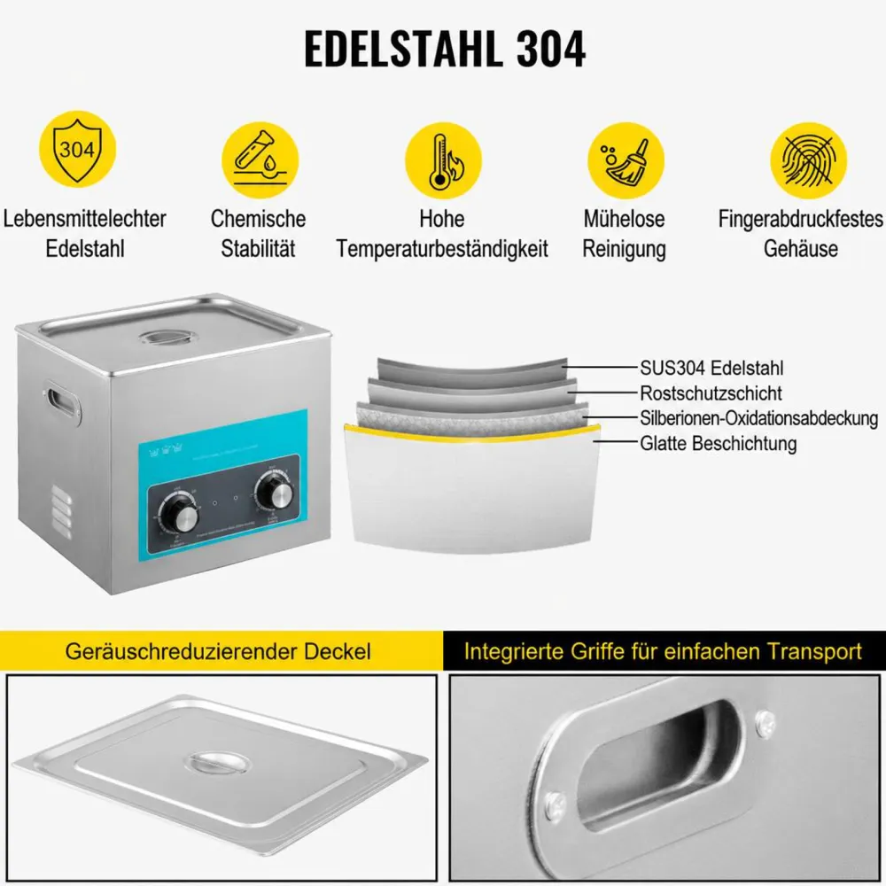 VEVOR Knob Control Ultrasonic Ultraschallreiniger 10L, Ultraschall Reinigungsgerät, Schmuckreiniger Ultraschall digitaler Ultraschallreiniger Ultraschallreinigungsgerät Brille Schmuck Reinigung