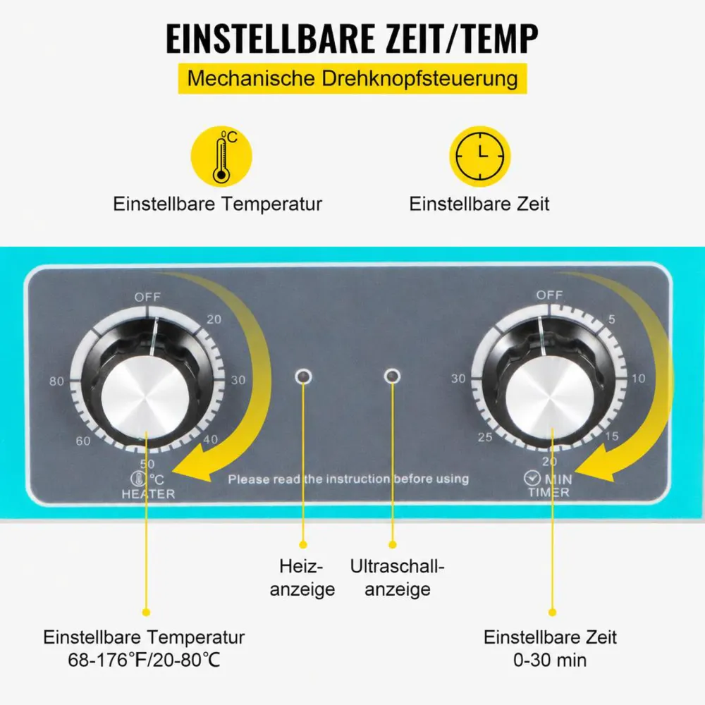 VEVOR Knob Control Ultrasonic Ultraschallreiniger 15L, Ultraschall Reinigungsgerät mit Heizung, Schmuckreiniger Ultraschall 230 V, Digitaler Ultraschallreiniger 400 W Ultraschallreinigungsgerät 40 kHz
