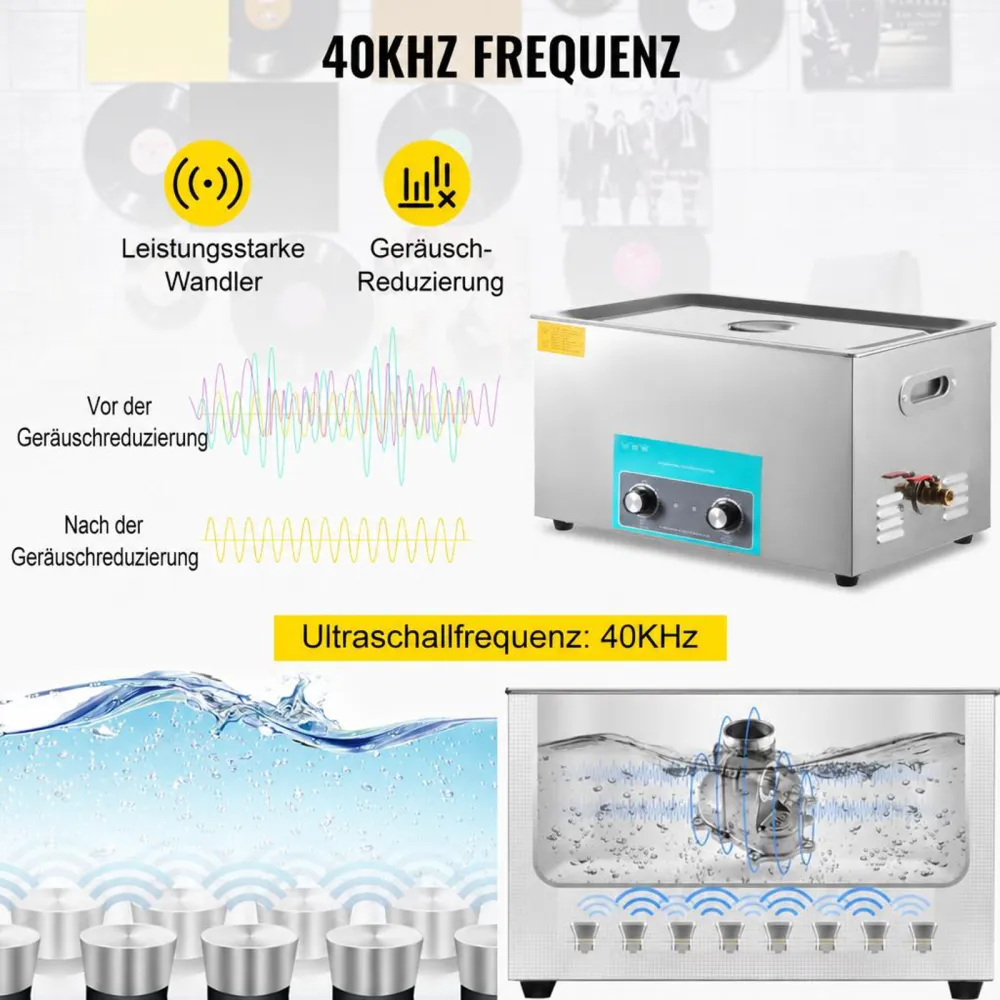 VEVOR Knob Control Ultrasonic Cleaner Ultraschallreiniger 30 L, Ultraschall Reinigungsgerät 40 kHz 600 W, Digitaler Ultraschallreiniger, Schmuck Reinigung Ultraschall 220 V, Ultraschallreinigungsgerät