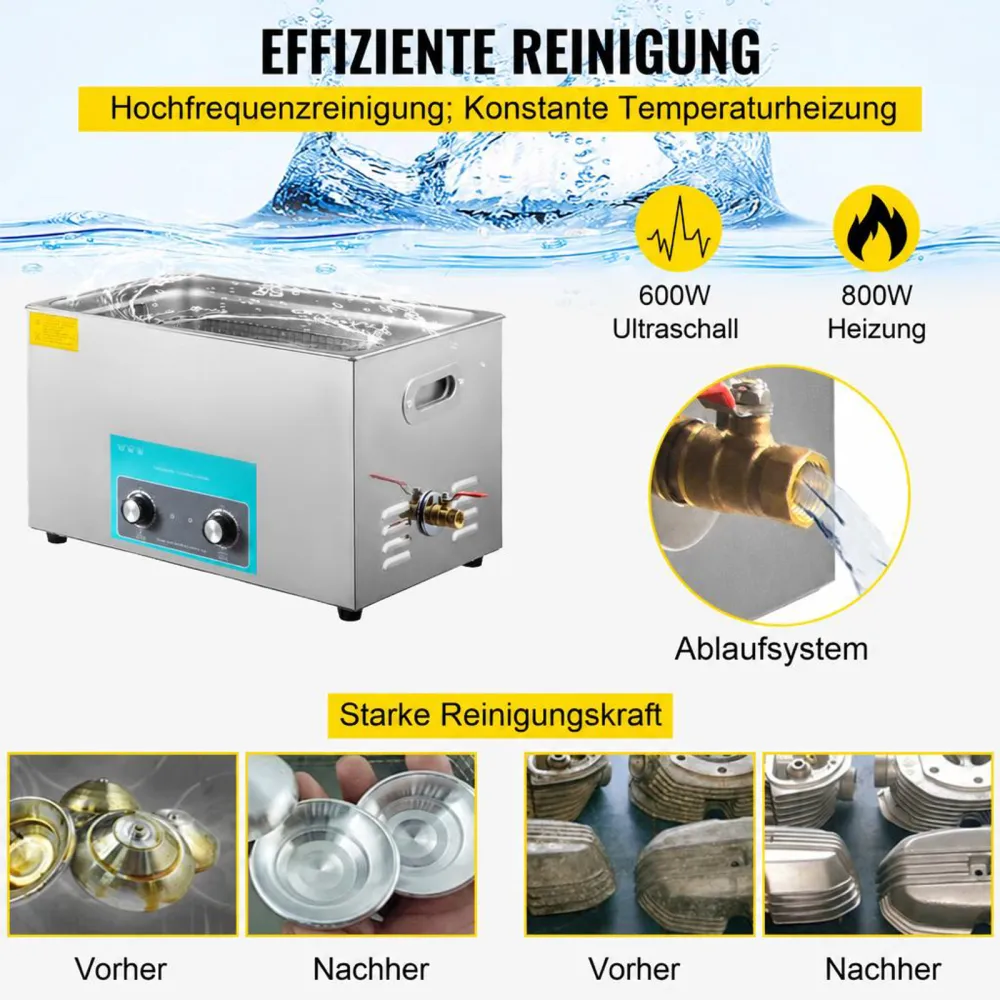 VEVOR Knob Control Ultrasonic Cleaner Ultraschallreiniger 30 L, Ultraschall Reinigungsgerät 40 kHz 600 W, Digitaler Ultraschallreiniger, Schmuck Reinigung Ultraschall 220 V, Ultraschallreinigungsgerät