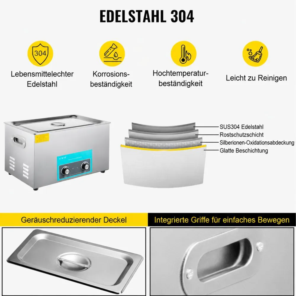 VEVOR Knob Control Ultrasonic Cleaner Ultraschallreiniger 30 L, Ultraschall Reinigungsgerät 40 kHz 600 W, Digitaler Ultraschallreiniger, Schmuck Reinigung Ultraschall 220 V, Ultraschallreinigungsgerät