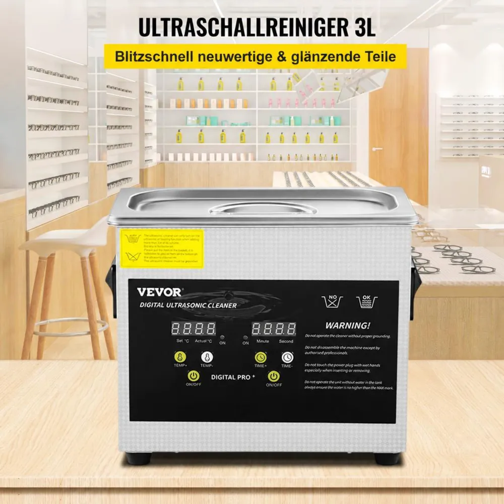 VEVOR 3 L Verbesserter Ultraschallreiniger (200 W Heizung, 120 W Ultraschall) Professioneller digitaler Labor-Ultraschall-Teilereiniger mit Heizungstimer für die Reinigung von Schmuckgläsern