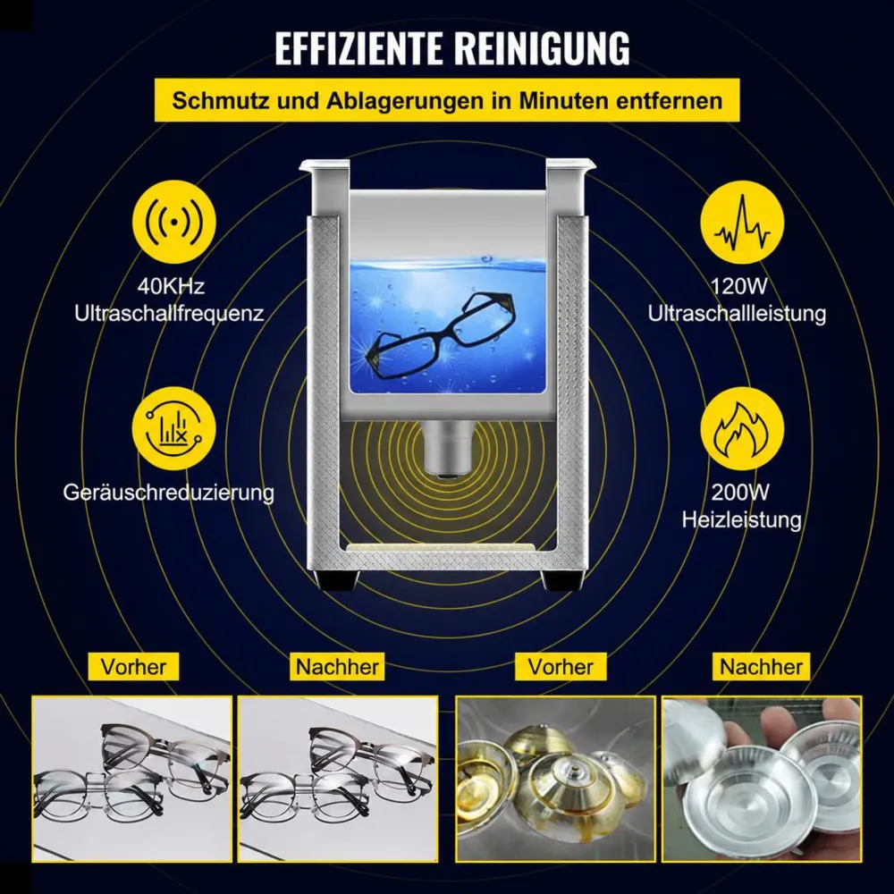 VEVOR 3 L Verbesserter Ultraschallreiniger (200 W Heizung, 120 W Ultraschall) Professioneller digitaler Labor-Ultraschall-Teilereiniger mit Heizungstimer für die Reinigung von Schmuckgläsern