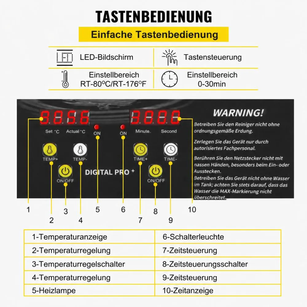VEVOR 3 L Verbesserter Ultraschallreiniger (200 W Heizung, 120 W Ultraschall) Professioneller digitaler Labor-Ultraschall-Teilereiniger mit Heizungstimer für die Reinigung von Schmuckgläsern