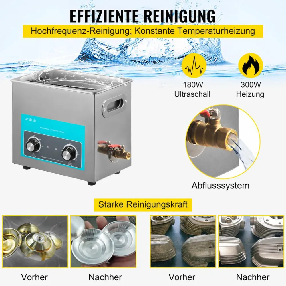 VEVOR Knob Control Ultrasonic Ultraschallreiniger 6,5 L, Ultraschall Reinigungsgerät 220 V, Ultraschallreiniger mit Heizung, Schmuckreiniger Ultraschall 40 kHz, Digitaler Ultraschallreiniger 300 W