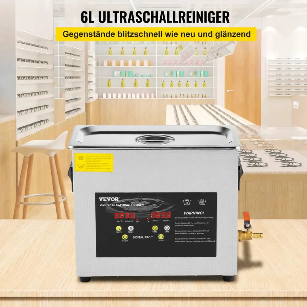 VEVOR 6L Verbesserter Ultraschallreiniger (200 W Heizung, 180 W Ultraschall) Professioneller digitaler Labor-Ultraschall-Teilereiniger mit Heizungstimer für die Reinigung von Schmuck, Brillen