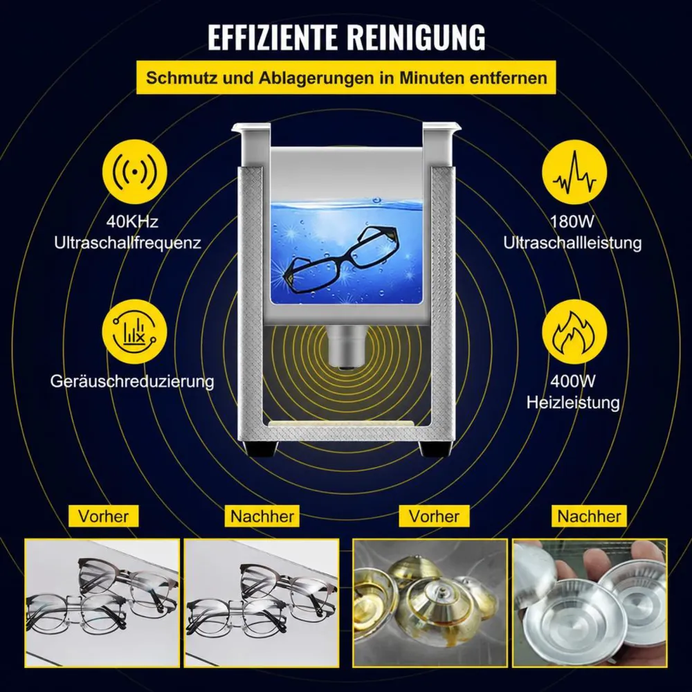 VEVOR 6L Verbesserter Ultraschallreiniger (200 W Heizung, 180 W Ultraschall) Professioneller digitaler Labor-Ultraschall-Teilereiniger mit Heizungstimer für die Reinigung von Schmuck, Brillen