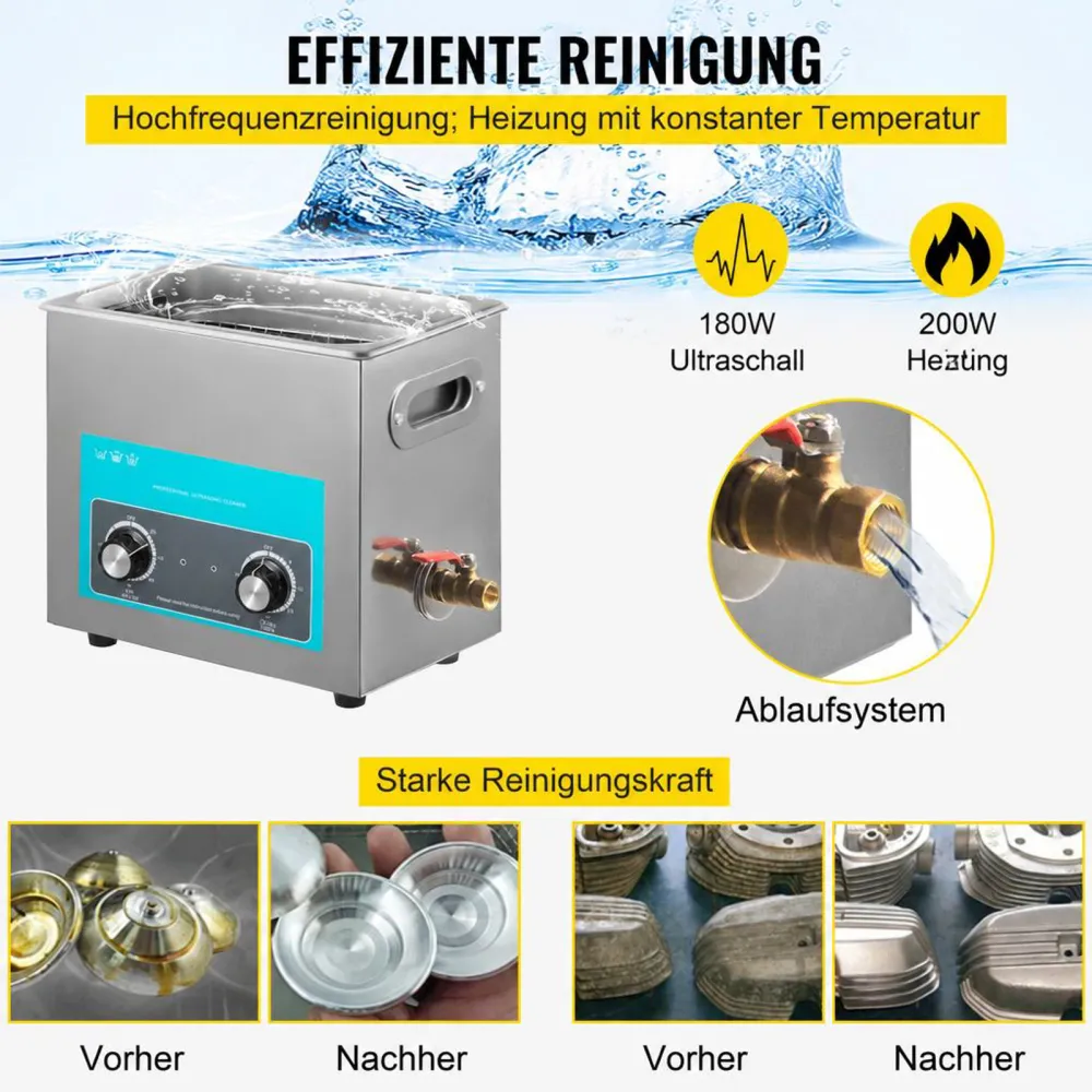 VEVOR 6 L Ultraschallreiniger, 304 Edelstahl, professionelle Drehknopfsteuerung, Ultraschallreiniger mit Heizungstimer für Schmuck, Uhrengläser, Leiterplatten, Kleinteile, zahnärztliche Instrumente