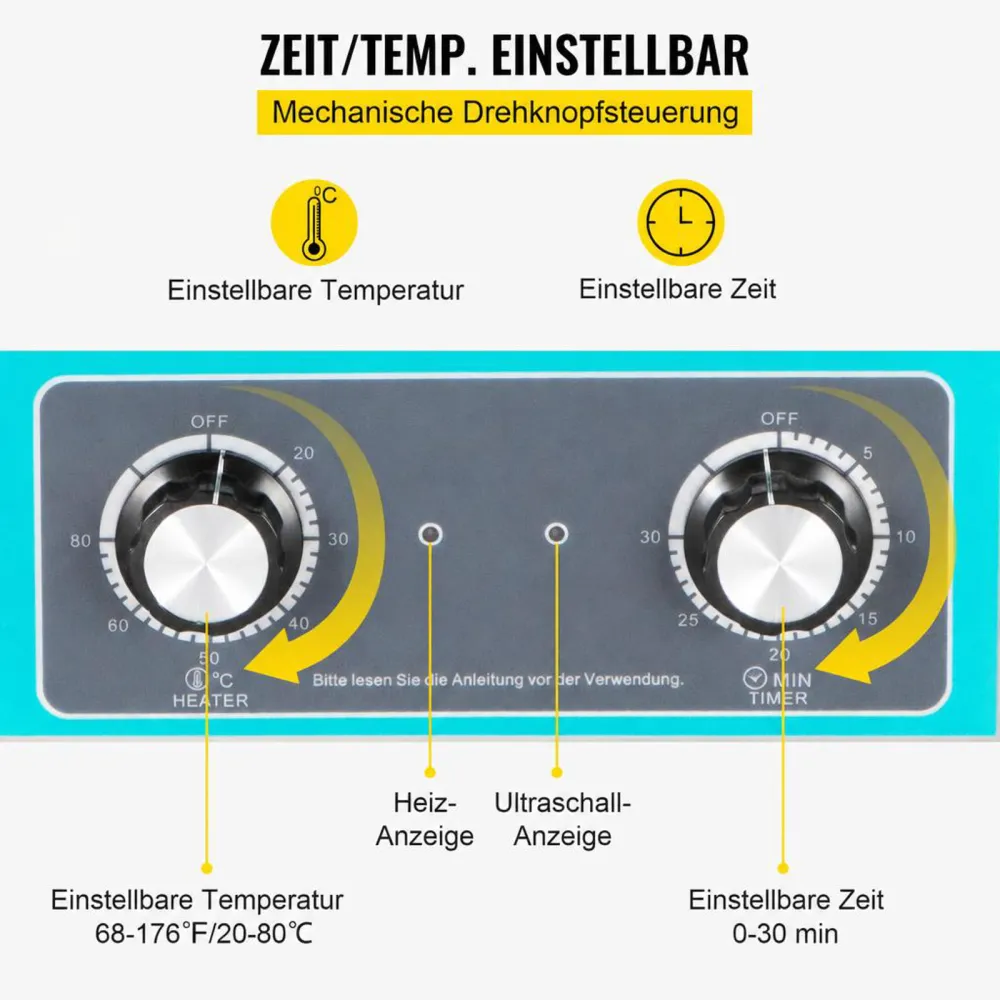 VEVOR 6 L Ultraschallreiniger, 304 Edelstahl, professionelle Drehknopfsteuerung, Ultraschallreiniger mit Heizungstimer für Schmuck, Uhrengläser, Leiterplatten, Kleinteile, zahnärztliche Instrumente