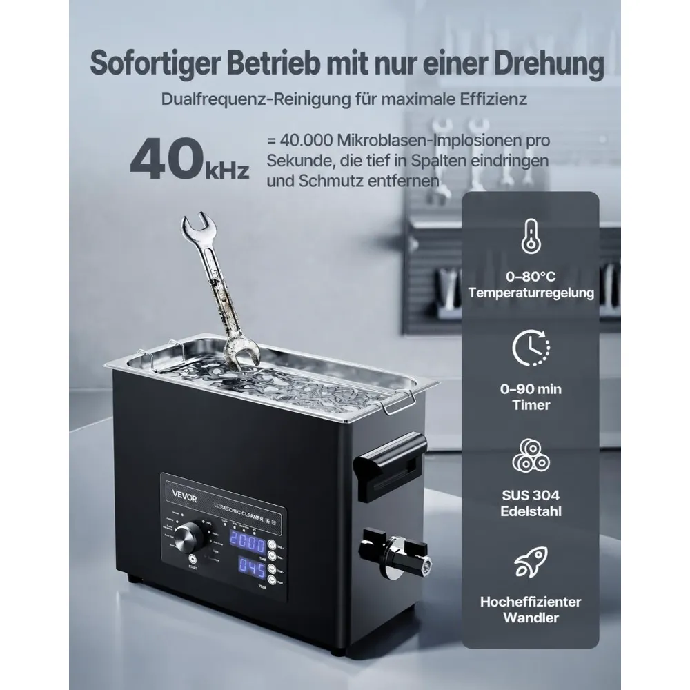 VEVOR Ultraschallreiniger professionelles Ultraschallreinigungsgerät mit Drehknopfsteuerung 6 L, Reinigungsgerät mit Korb & Reinigungskugel, Ultraschallgerät für Uhren Rasierer Schmuck Münzen