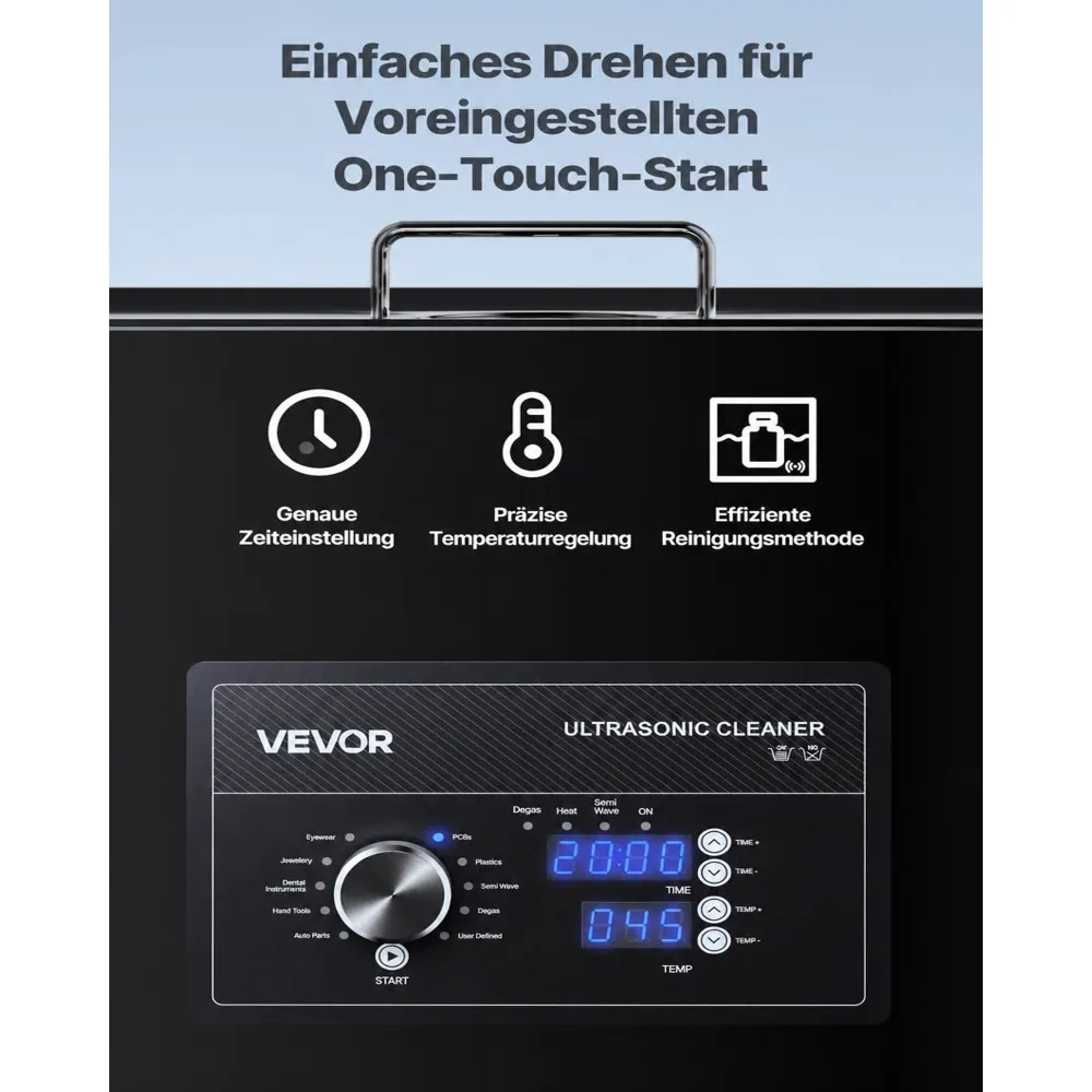 VEVOR Ultraschallreiniger professionelles Ultraschallreinigungsgerät mit Drehknopfsteuerung 30 L, Reinigungsgerät mit Korb & Reinigungskugel, Ultraschallgerät für Uhren Rasierer Schmuck Münzen