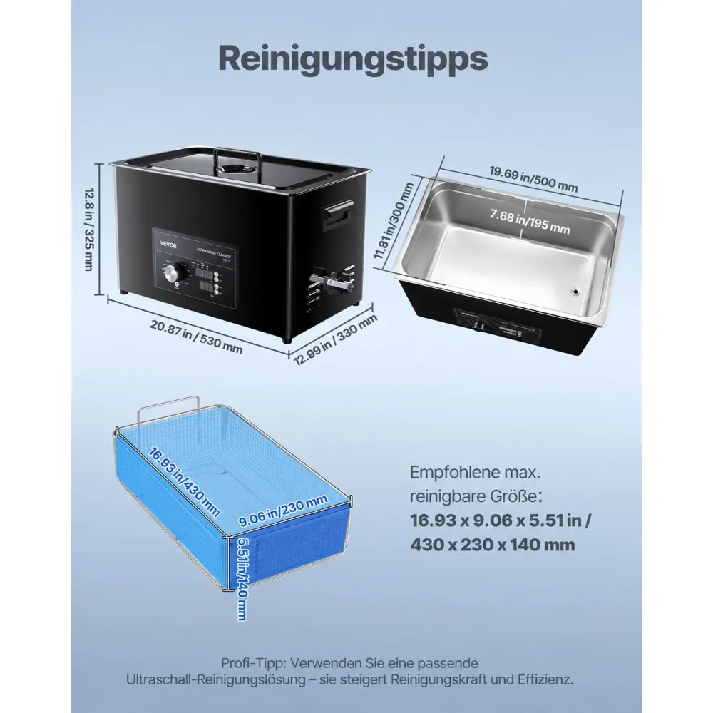 VEVOR Ultraschallreiniger professionelles Ultraschallreinigungsgerät mit Drehknopfsteuerung 30 L, Reinigungsgerät mit Korb & Reinigungskugel, Ultraschallgerät für Uhren Rasierer Schmuck Münzen