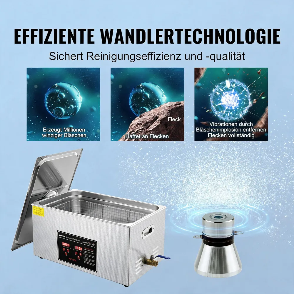 VEVOR Ultraschallreiniger Ultraschall Edelstahl-Reinigungsgerät 480 W, 22 L Ultraschallreinigungsgerät mit Digitaler Anzeige 0-30 Min, Reinigung Ultraschall für Schmuck, Brillen, Uhren usw.