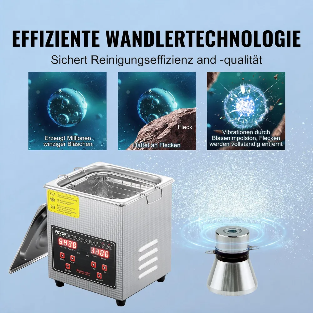 VEVOR Ultraschallreiniger Ultraschall Edelstahl-Reinigungsgerät 150 W, 2 L Ultraschallreinigungsgerät mit digitaler Anzeige 0-30 Min, Reinigung Ultraschall für Schmuck, Brillen, Uhren usw.