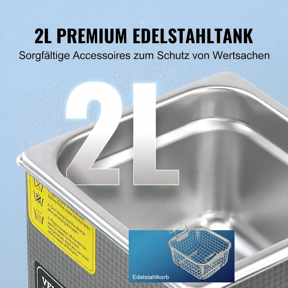 VEVOR Ultraschallreiniger Ultraschall Edelstahl-Reinigungsgerät 150 W, 2 L Ultraschallreinigungsgerät mit digitaler Anzeige 0-30 Min, Reinigung Ultraschall für Schmuck, Brillen, Uhren usw.