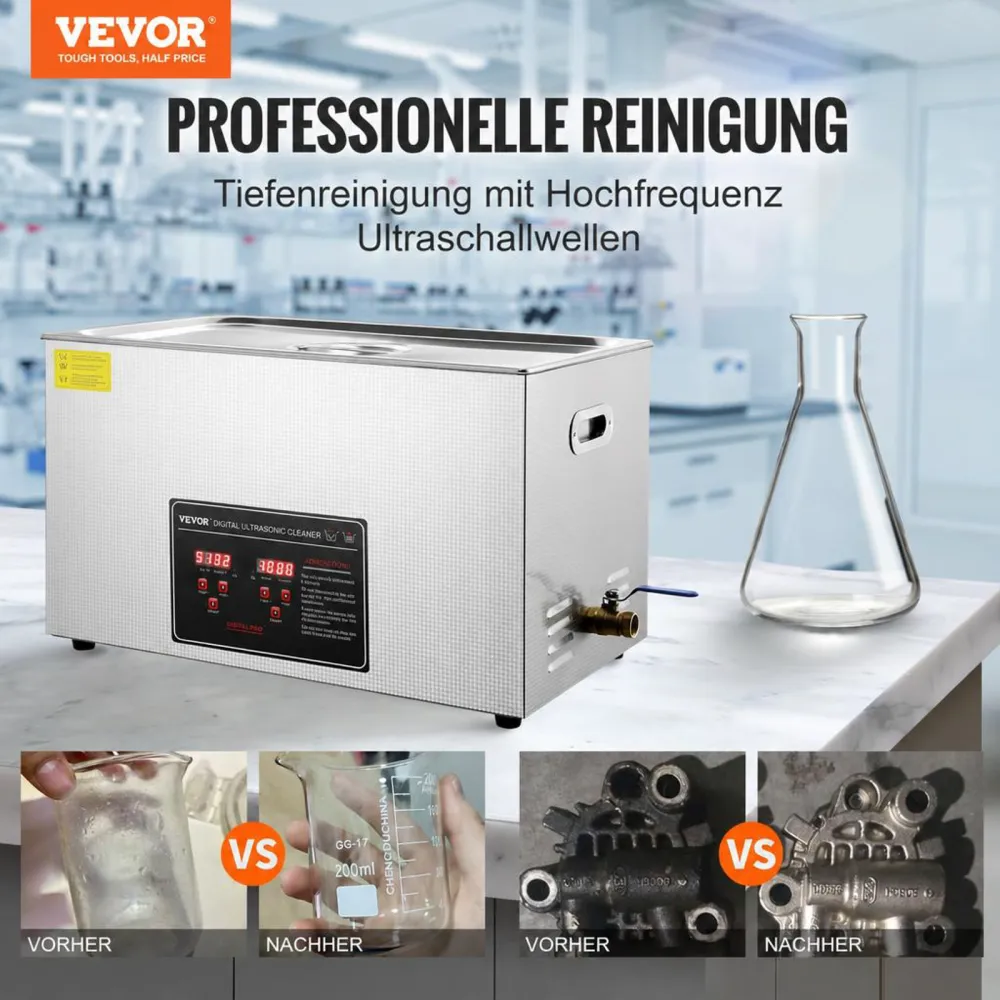 VEVOR Ultraschallreiniger Ultraschall Edelstahl-Reinigungsgerät 600 W, 30 L Ultraschallreinigungsgerät mit digitaler Anzeige 0-30 Min, Reinigung Ultraschall für Schmuck, Brillen, Uhren usw.
