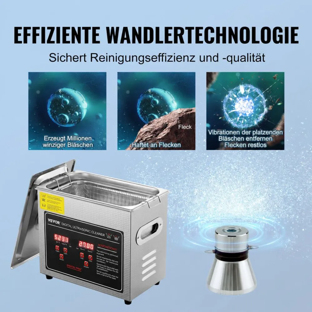 VEVOR Ultraschallreiniger Ultraschall Edelstahl-Reinigungsgerät 150 W, 3 L Ultraschallreinigungsgerät mit Digitaler Anzeige 0-30 Min, Reinigung Ultraschall für Schmuck, Brillen, Uhren usw.