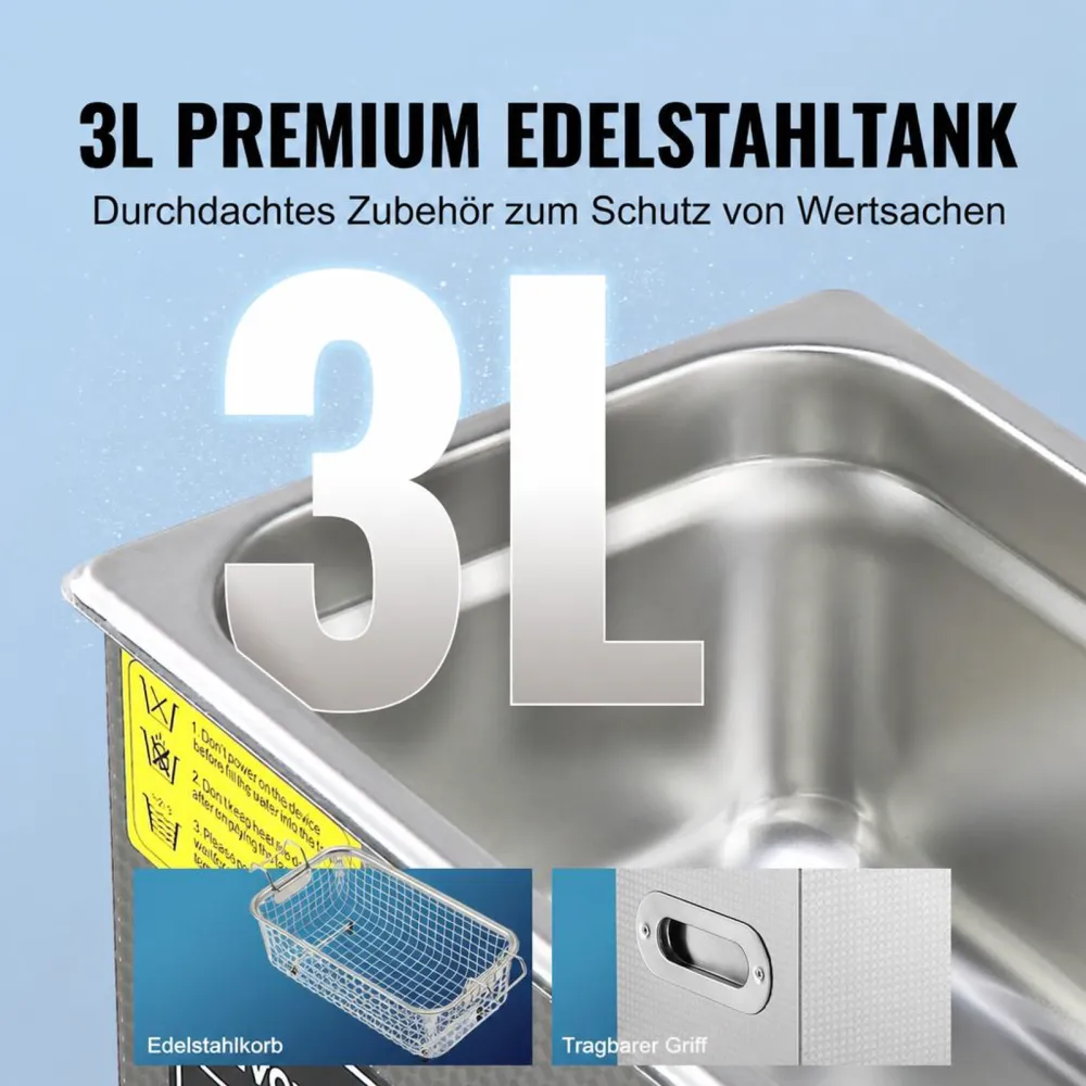 VEVOR Ultraschallreiniger Ultraschall Edelstahl-Reinigungsgerät 150 W, 3 L Ultraschallreinigungsgerät mit Digitaler Anzeige 0-30 Min, Reinigung Ultraschall für Schmuck, Brillen, Uhren usw.