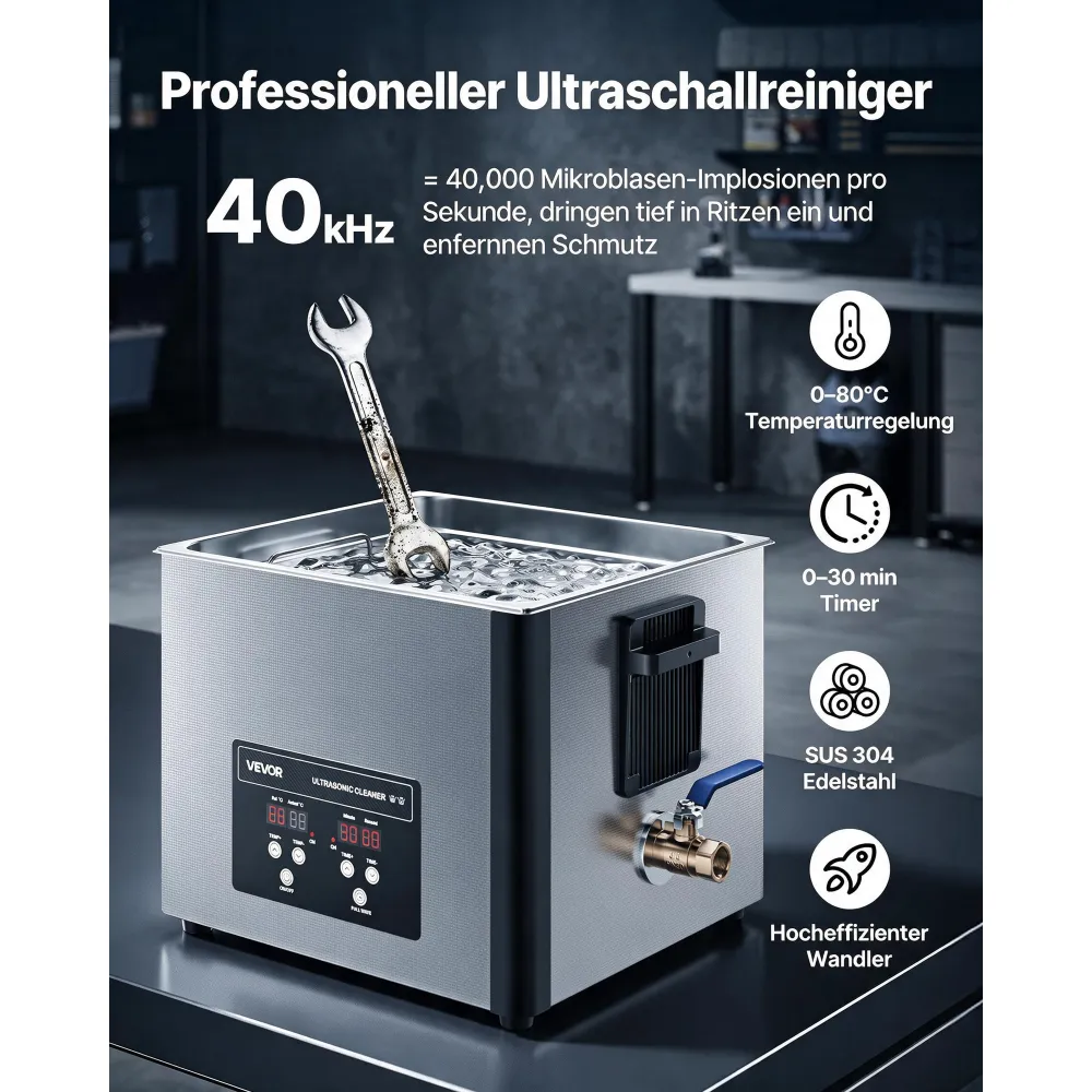 VEVOR 15 L Ultraschallreiniger, professionelle Ultraschallreinigungsmaschine mit Reinigungskorb & Digitalanzeige, 240 W Edelstahl 40 kHz Industrielle Reinigungsmaschine für Teile Vergaser Instrumente