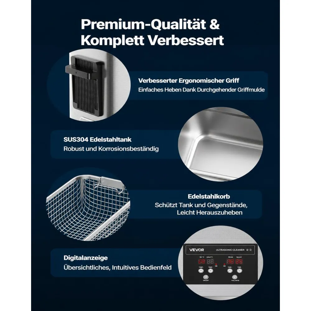 VEVOR 6 L Ultraschallreiniger, professionelle Ultraschallreinigungsmaschine mit Reinigungskorb & Digitalanzeige, 120 W Edelstahl 40 kHz Industrielle Reinigungsmaschine für Uhren Schmuck
