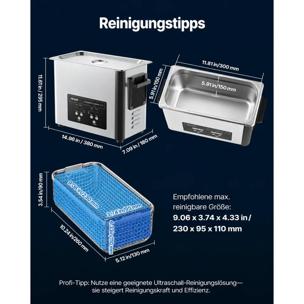 VEVOR 6 L Ultraschallreiniger, professionelle Ultraschallreinigungsmaschine mit Reinigungskorb & Digitalanzeige, 120 W Edelstahl 40 kHz Industrielle Reinigungsmaschine für Uhren Schmuck