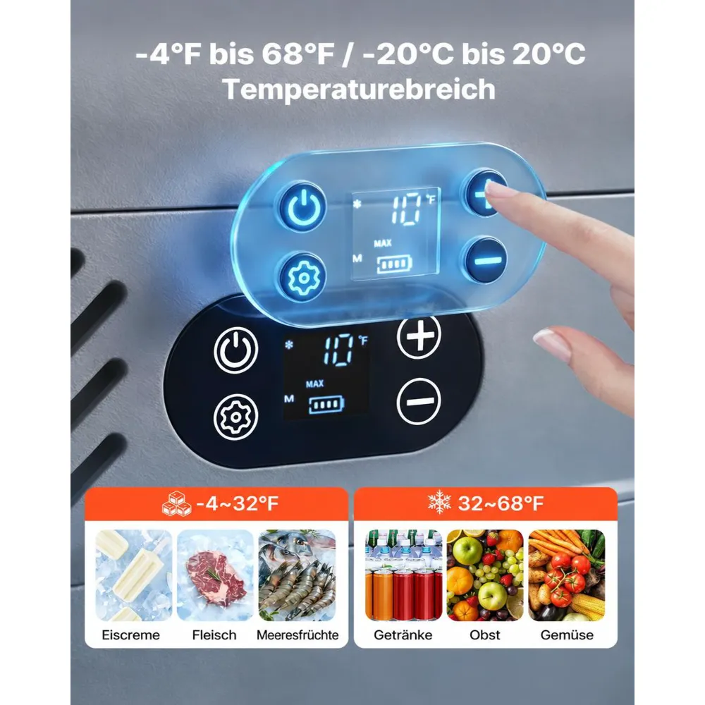 VEVOR Kompressor Kühlbox 12 L, Elektrischer Autokühlschrank mit Griff, -20 °C bis 20 °C, 12/24 V DC und 100-240 V AC, Tragbare Kühlbox für Camping, Reisen, Lkw, Wohnmobil und Boot