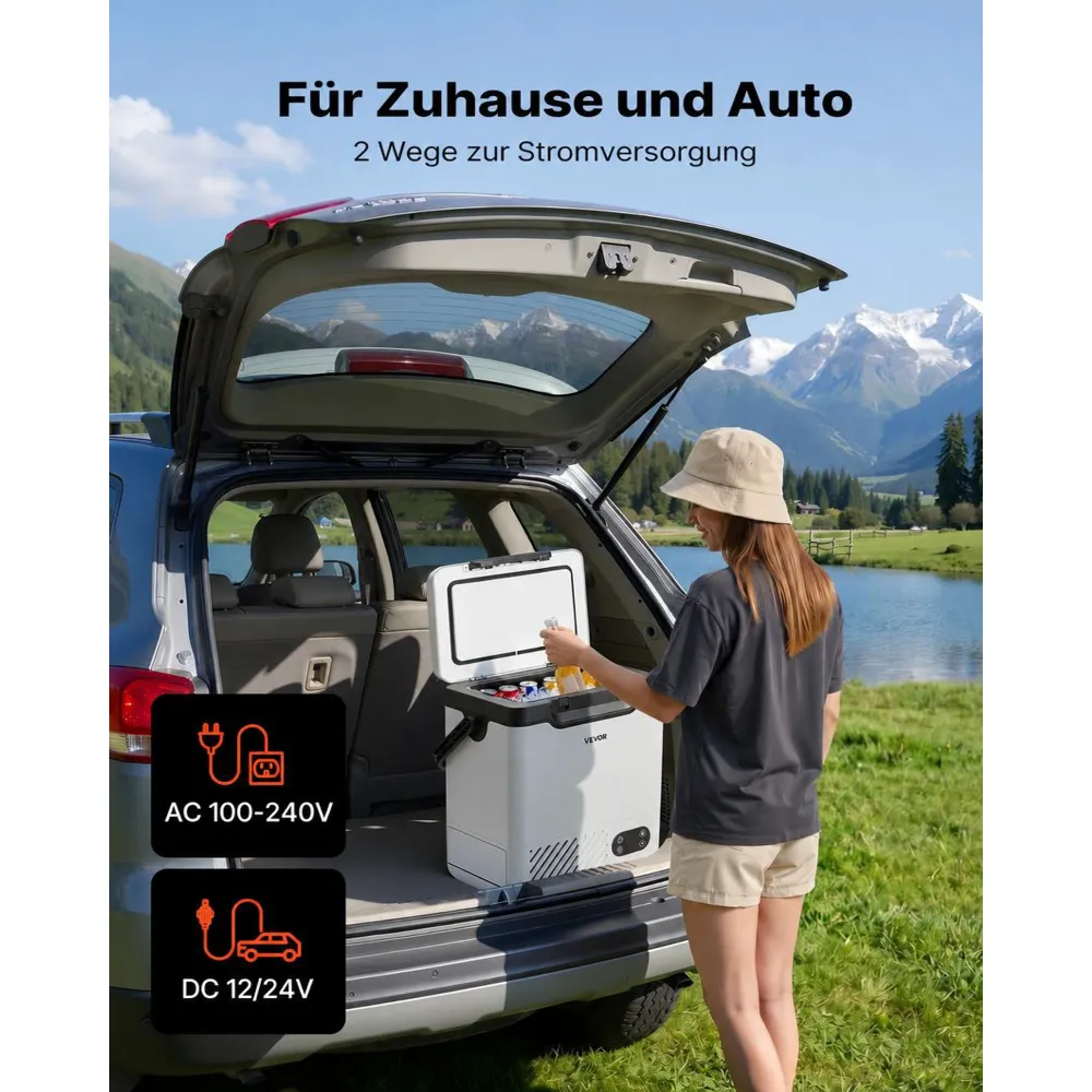 VEVOR Kompressor Kühlbox 12 L, Elektrischer Autokühlschrank mit Griff, -20 °C bis 20 °C, 12/24 V DC und 100-240 V AC, Tragbare Kühlbox für Camping, Reisen, Lkw, Wohnmobil und Boot