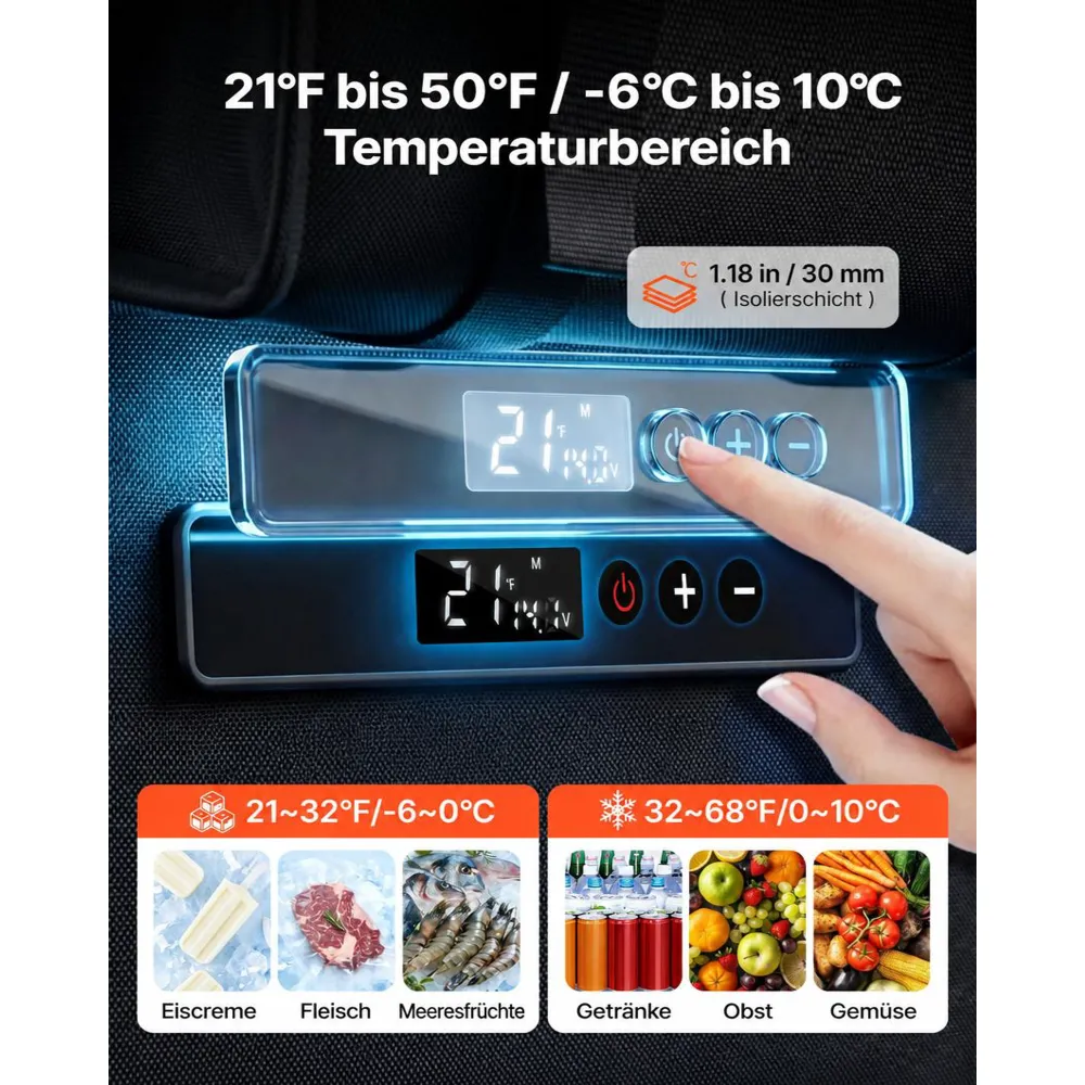 VEVOR Kompressor Kühlbox 13 L, Elektrischer Autokühlschrank, Mini Kühlbox -6 °C bis 10 °C, 12/24 V DC, Tragbarer Reisekühlschrank für Camping, Reisen, Auto, Lkw, Wohnmobil, SUV und Boot
