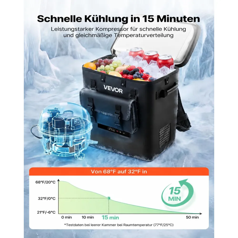 VEVOR Kompressor Kühlbox 13 L, Elektrischer Autokühlschrank, Mini Kühlbox -6 °C bis 10 °C, 12/24 V DC, Tragbarer Reisekühlschrank für Camping, Reisen, Auto, Lkw, Wohnmobil, SUV und Boot